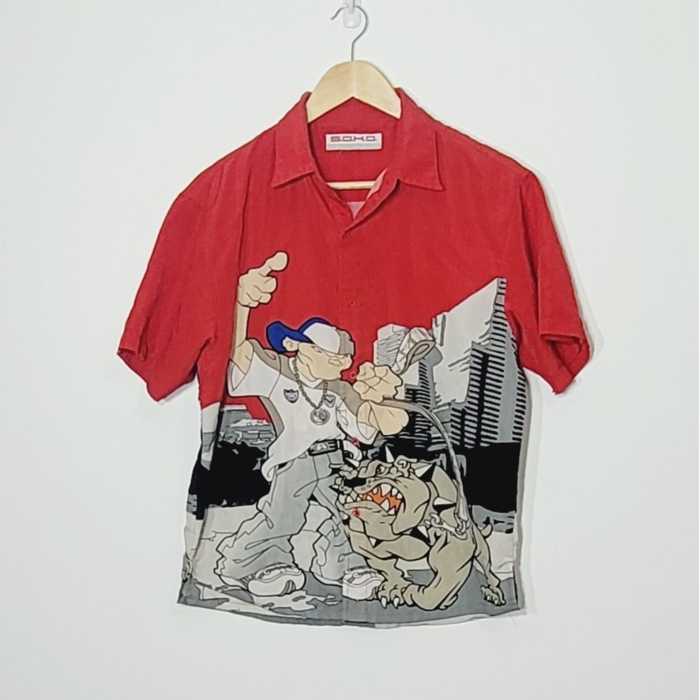 S.O.H.O. Jeans Vintage Rare 90s Graphic Button Down Collar Shirts - Picture 2 of 10
